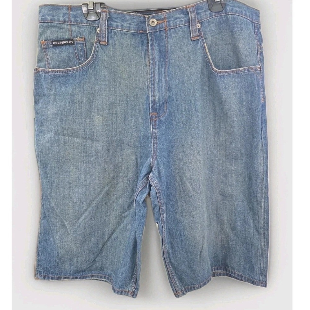 Rocawear Mens Baggy Denim Carpenter Shorts Blue Medium Wash Y2K Hip Hop Size 38